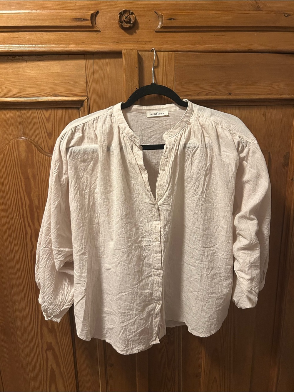 Neuflora Soft Cream Peasant Button Up Blouse